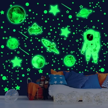 503 Pieces Glow Stars Stickers Glow in The Dark Fluo Green Moon Planet Spaceship Wall Decals Luminous Self-Adhesive Wall Stickers Fluorescent Star Ceiling Stickers Decals for Bedroom Kids Room Decor 